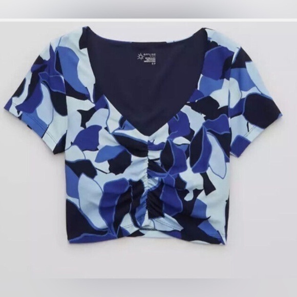 aerie Tops - Aerie OFFLINE Real Me Ruched Blue Exercise Crop Top Swim Top Size XS